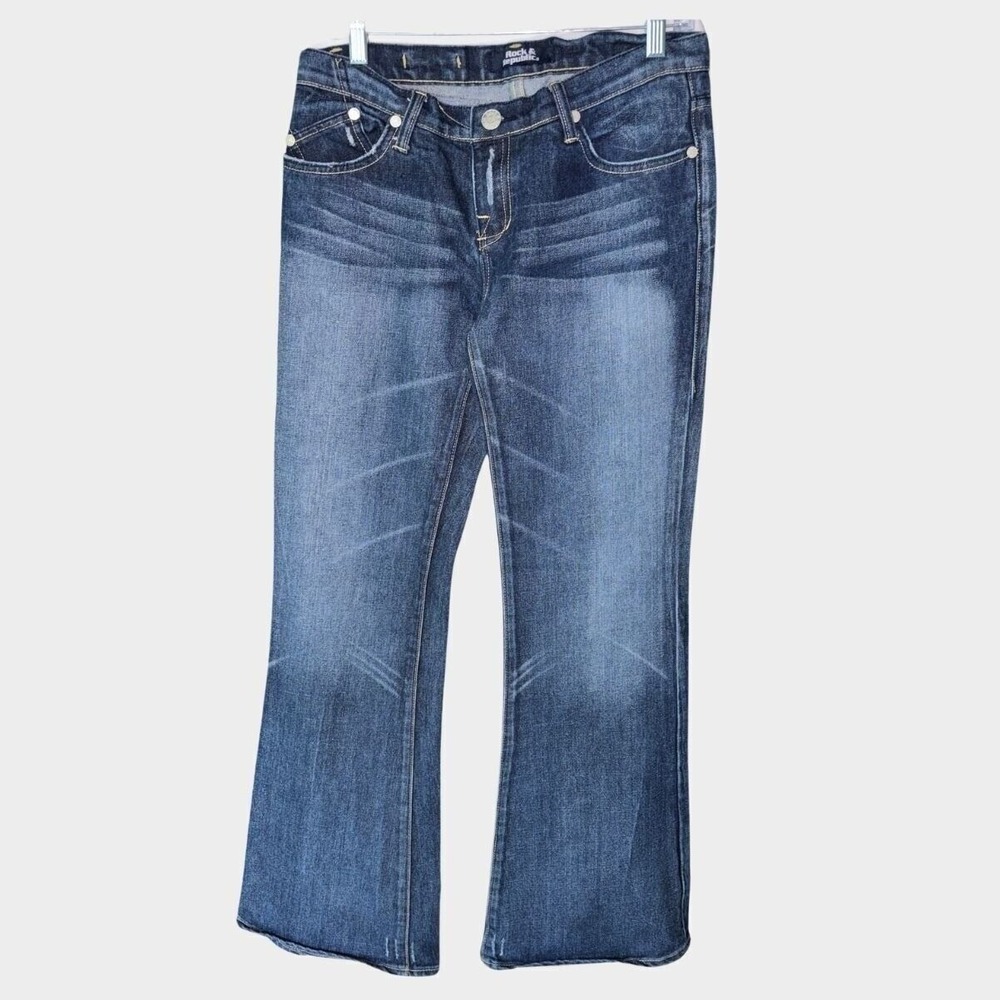 Rock & Republic Womens Jeans Sz 30 Flare Wide Boot Cut Leg Low Rise Dark Wash
